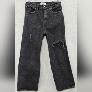 Abercrombie & Fitch High‎ Rise 90's Relaxed Straight Leg Black Jeans Women's 28